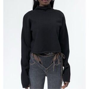 Helmut Lang Compact Wool Tank Turtleneck - Black Cropped Mock Neck Sweater sz S